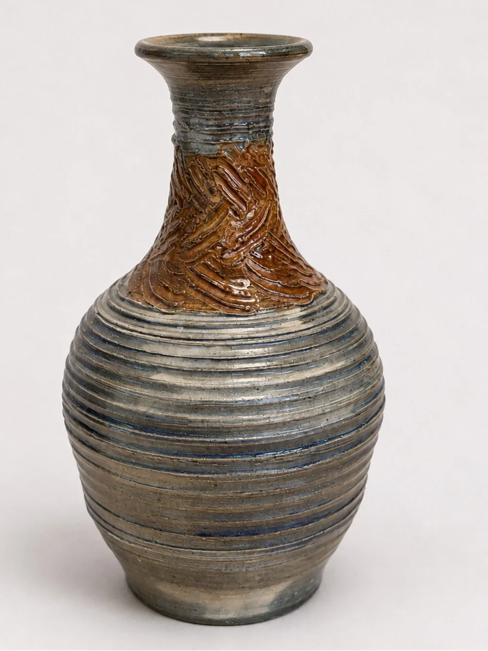 Vintage 1980 Signed Studio Pottery Vase Hand Thrown Ribbed Art Pottery 6.5”